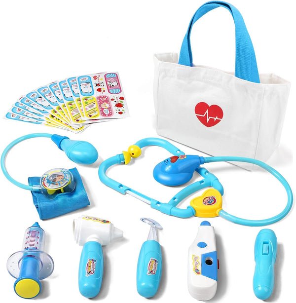 Liberry Doctor Kit for Toddlers 3-5 Years Old, 18-Piece Kids Medical Kit with Toy Stethoscope, Blue Doctor Bag