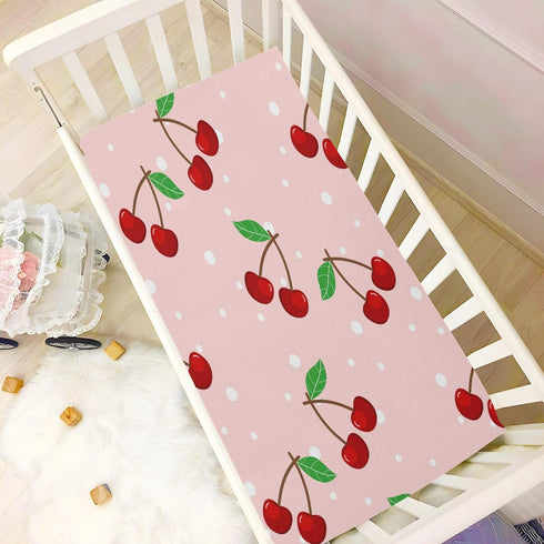 YEGAME 39 27 Inch Cherry Fitted Crib Sheets for Unisex Baby, Soft and Breathable Portable Mini Stretchy Crib Sheet