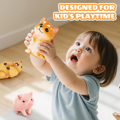 6PCS Animal Toys for Toddlers, Sensory Toys Cute Farm Animal Figures Pocket Pets Toys for Kids Includes Dog, Rabbit