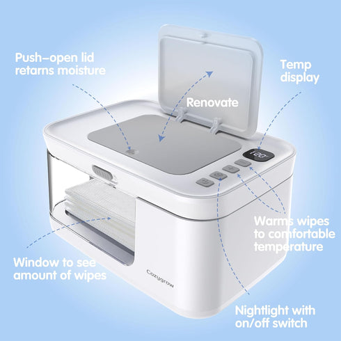 Cozygrow 95-131, 1.5 Baby Wipe Warmer Baby Wet Wipes Dispenser, Diaper Wipe Warmer with LED Light & Transparent Viewing