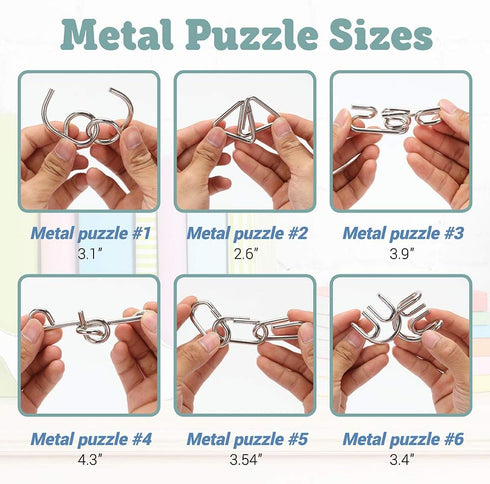 LESONG Brain Teasers - 9 Pack Metal and Wooden Puzzles for Kids and Adults, IQ and Logic Test Games
