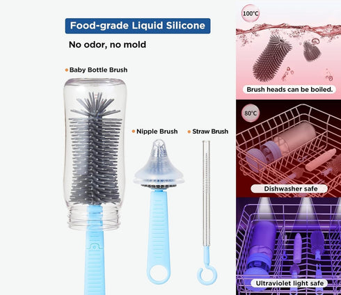 Generic Set Multi-Purpose Bottle Cleaner Brush for Travel I Baby Bottle Brush, Travel Bottle Cleaner Kit with Silicone