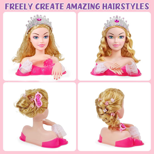 Cleboen Playset 3 4 5 6 7 8+ Hair Styling Doll Head Makeup Kit for Girls Toys - Kids Hair Salon Pretend with Hairdryer