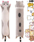 Long Gray Cat Plush Pillow Toy - Cute Cartoon Cat Stuffed Animal, Soft Long Body Pillow Gift for Kids (35.43in)