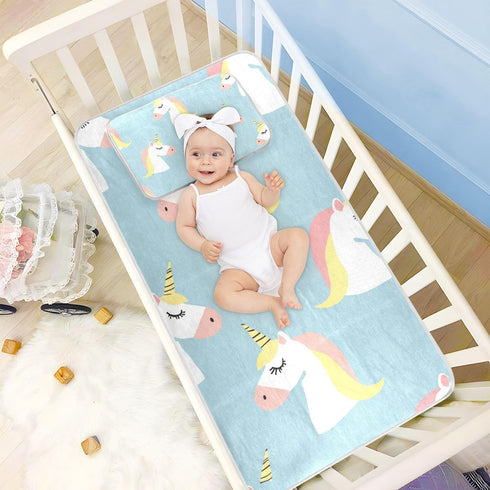 SyXIOP 28" 52" A Cute Cartoon White Unicorns Cooling Baby Crib Mattress x Ultra Soft Pads for Bed Washable