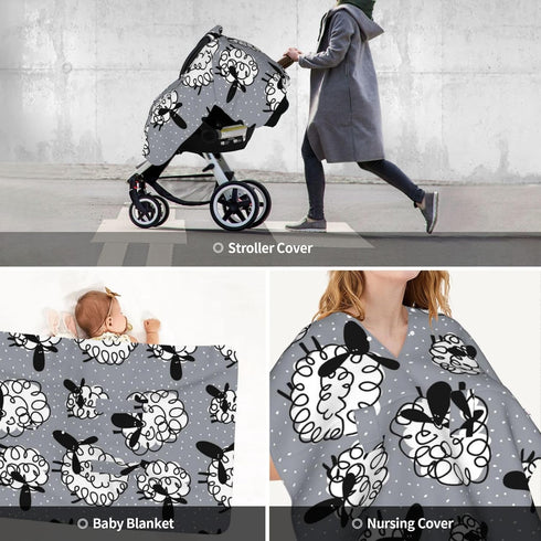 Zhbvncp Funny Sheep Baby Car Seat Cover & Breastfeeding Nursing Cover - Breathable Stretch Fabric Multi-Use Nursing