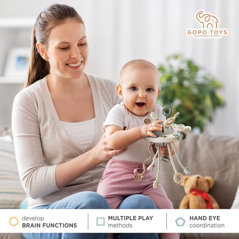 GOPO TOYS Montessori Toys for 18+ Months, Baby Sensory Silicone Pull String Activity Toy, Educational Gifts for Kids