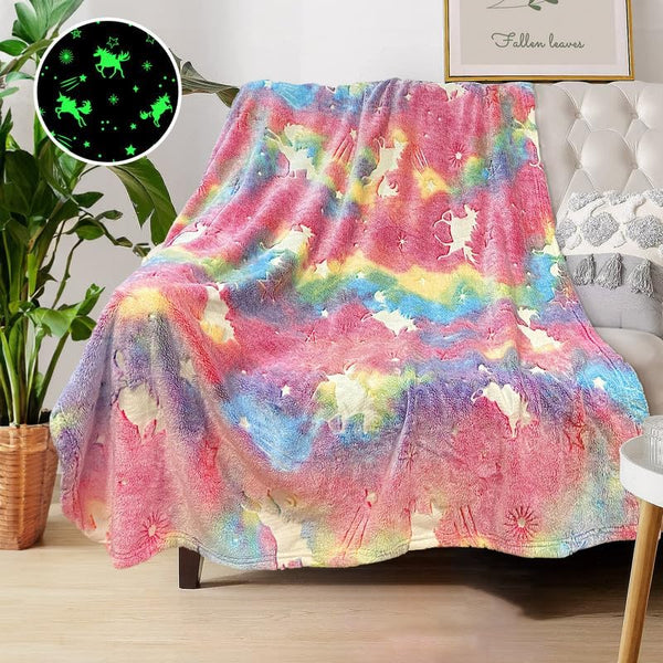 Unicorn Blanket for Girls, Glow in The Dark Blankets for Kids, Personalized Soft Fleece Blanket 40"x 50"