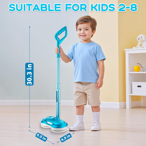 BLAXTEM Kids Electric Spray Spin Mop Toy, Rechargeable Cordless Electric Mop W/ LED Headlight & Water Sprayer