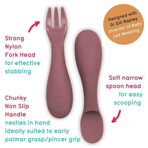 TUM TUM Baby Cutlery with Case, Baby Spoon & Fork Set, Baby Cutlery for Babies, First self Feeding Cutlery, Silicone Baby Spoon & Fork, 6 Months Plus, (Pink) by TUM TUM