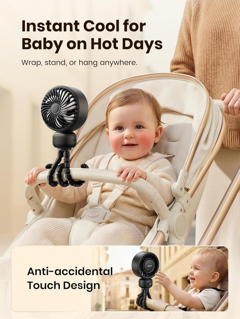 4000mAh 15H), 4 Warmco Portable Stroller Fan, Rechargeable Clip On Fan with Flexible Tripod (Up to Speeds, LED Display
