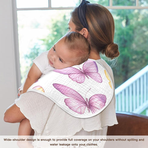 YETTASBIN Pink Purple Butterflies Muslin Baby Burp Cloth, Super Soft Absorbent Cotton Burp Rag Baby Bibs Feeding Cloth