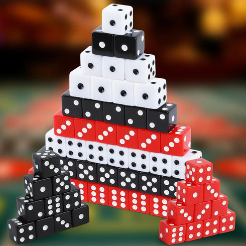 50 Set 16mm 6 Pieces Dice Standard Game Dices with Black White Red Acrylic Sided Colored Bulk Casino Dice for Casino
