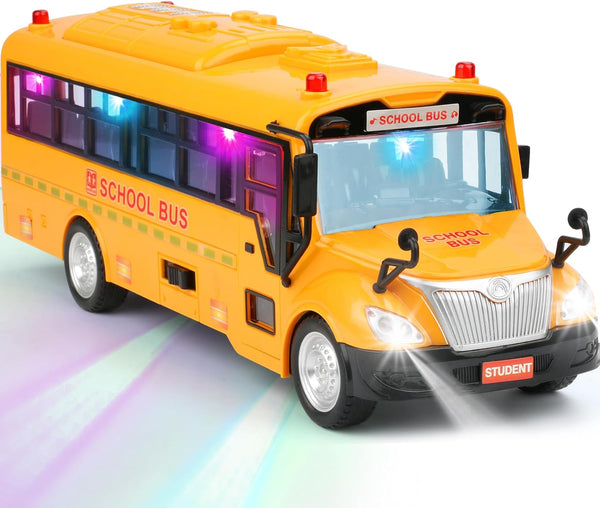 Cdymkf Yellow School Bus Toy for Kids1/16 Scale Interactive Friction-Powered Car with 4