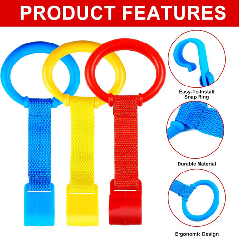 Rindion 3PCS Baby Pull Up Rings, Standing Walker Exercises Assistant Rings, Playpen Crib Hook Ring - Baby Walking