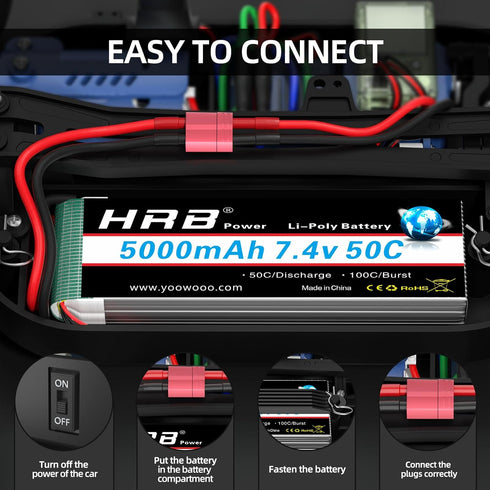 HRB POWER 7.4V 5000mAh 50C 2S HRB Lipo Battery Compatible with RC Car RC Plane RC Truck RC Boat