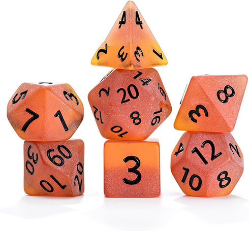 Gate Keeper Games and Dice: Sea Glass Dice - Firebrand 7pc RPG Set, Flaming Yellow & Fire Damage Orange