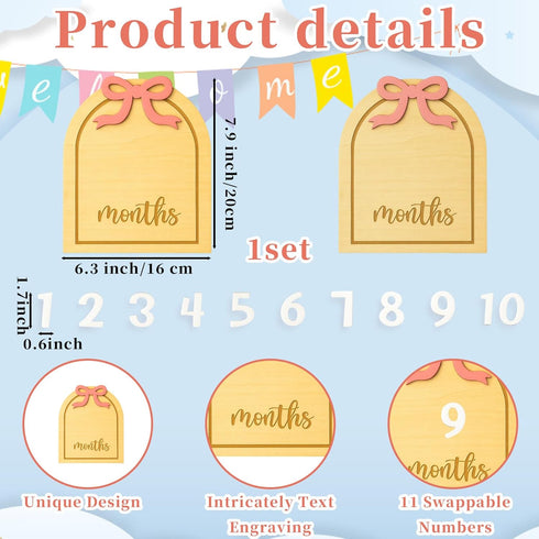 ZHLKHIOP 12 1st Monthly Milestone Signs, Baby Milestone Signs for Months, Wooden Baby Months Signs, Baby Month