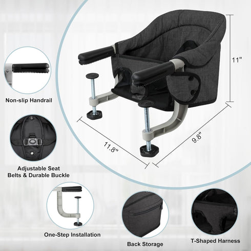 Hook On High Chair, Portable Foldable Clip On Baby Travel High Chair, Lightweight Feeding Seat with Storage Bag