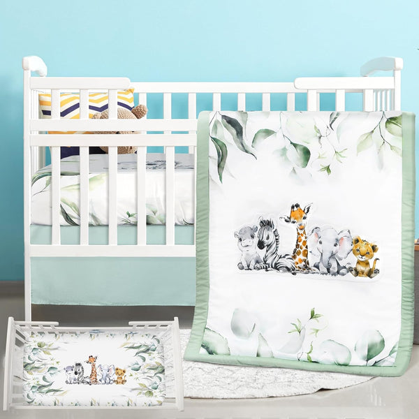 Hahafelt 3 Pcs Baby Crib Bedding Set Safari Animals Dinosaurs Bear Woodland Animals
