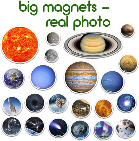 magdum 22 Solar System Fridge Magnets for Kids - - Realistic Space Magnets for Toddlers - Real Refrigerator Magnets