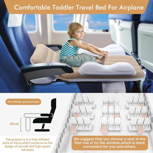 Inflatable Toddler Travel Bed for Kids, Portable Bassinet with Hand Pump, Safety Belt, Carry Bag, Foldable Infant Crib