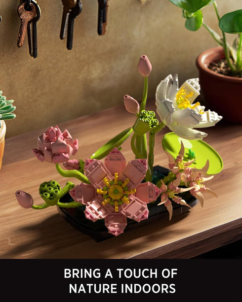Set (506 NF10334) Nifeliz Lotus Flower Building for Adults, Botanical Decoration for Table or Office, A Nature-Inspired