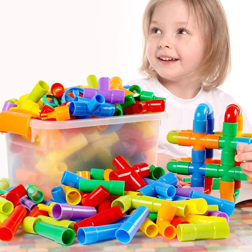 ZOZOPLAY STEM Toys Tube Locks, 72 Piece Educational Building Block Set with Wheels for Boys Girls