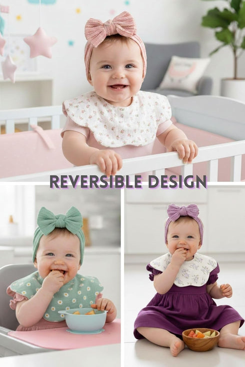 Set Baby Cotton Muslin Bibs and Bow Headbands