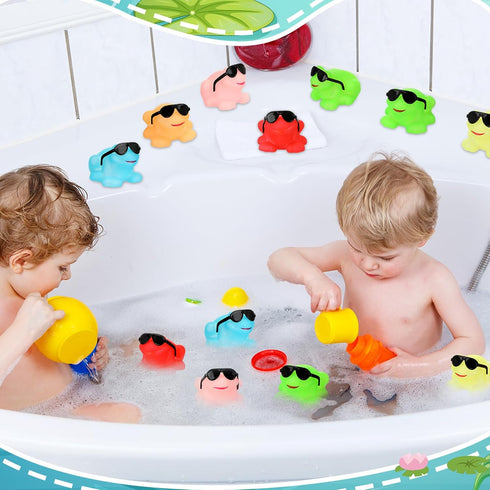 24 Pack Halloscume Glow in The Dark Rubber Frog Toys for Kids, Floating Squeaky Bath Toys Bulk, Cute Mini Rubber Frogs