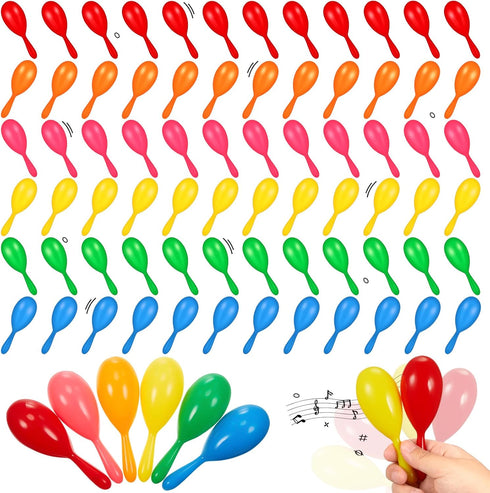 Lenwen 120 Pcs 4 Inch Mini Fiesta Maracas Bulk, Neon Maracas Shakers for Birthday Mexican Party Classroom Musical