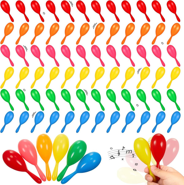 Lenwen 120 Pcs 4 Inch Mini Fiesta Maracas Bulk, Neon Maracas Shakers for Birthday Mexican Party Classroom Musical
