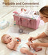 VKSAO Pink Diaper Caddy Organizer Portable Storage Basket with Shoulder Strap & Stroller Hooks, Splashproof Quilted