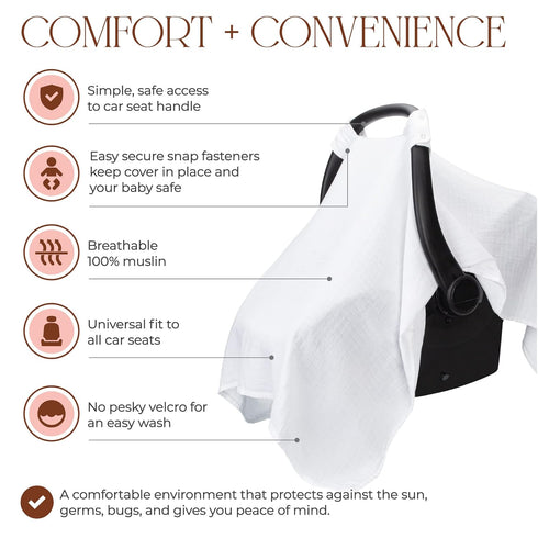 Pack 6 Baby Car Seat Cover and Muslin Burp Cloths, of Bundled by Comfy Cubs