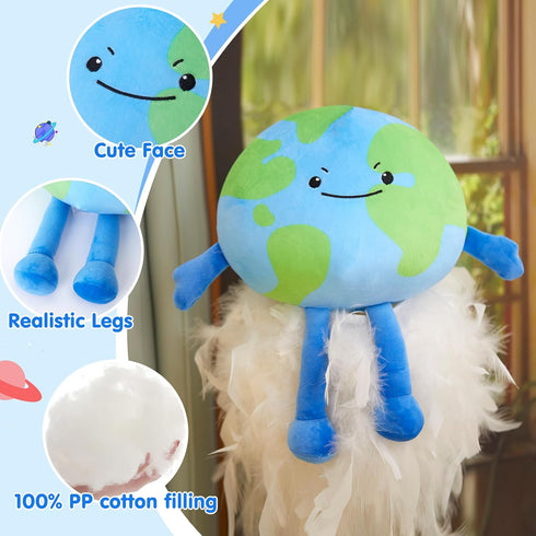 10 Inch Athionsu Earth Plush Pillow Soft Round Planet Stuffed Toy Cute Earth Pillow for Astronomy Education, Kids Room