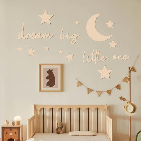 XWLB 15 Set Pcs Nursery Wall Art, Moon and Stars Boho Decor for Neutral Baby Room, Wood Sign for Farmhouse Boys Girls