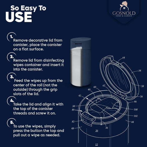 Extra Large Refillable Disinfecting Wet Wipes Dispenser (Navy Blue) | Fits Clorox, Lysol, Bleach, Sanitizing | Durable