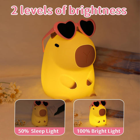 Attivolife Summer Capybara Night Light, Portable Silicone Lamp for Girls, Funny Bathroom Decor, Pink Glasses