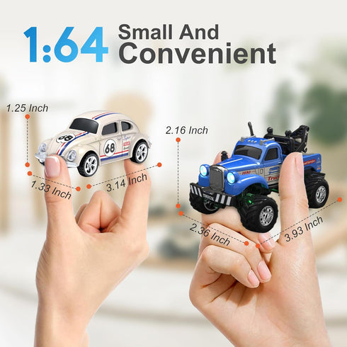 1:64 2.4Ghz 3-Speed 4-8 MOONTOY Scale Mini Alloy Truck RC Car with LED Lights, Remote and App Control Toy Car
