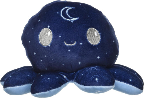 TeeTurtle 4 Inch Reversible Plushie, Cute Kawaii Blue Day and Night Octopus, Soft Stuffed Animal
