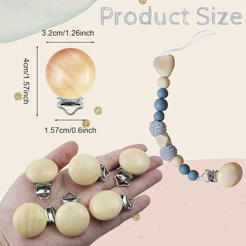 38 Pieces Wood Pacifier Clips Teething Grasping Toy Suspender Clips Natural Beech Wood Pacifier Clip Holder Charm DIY Pacifier Clips Chain Accessories