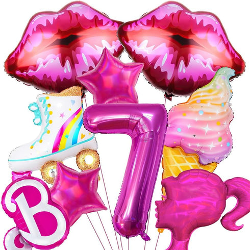 9pcs Pink Foil Balloons for Pink Princess Doll Theme Party, Hot Pink Girls Head Balloons, Baby Shower Decorations (7)