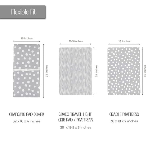 Set Changing Pad Cover and Crib Sheet Bundle (Grey Abstract Stripes and Dots Print)