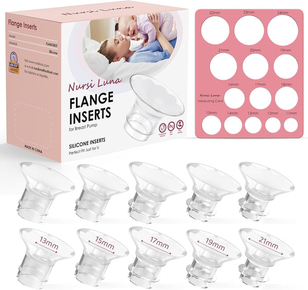 Flange Sizing Kit with 10PCS Flange Inserts 13/15/17/19/21mm, Silicone Breast Pump Flange