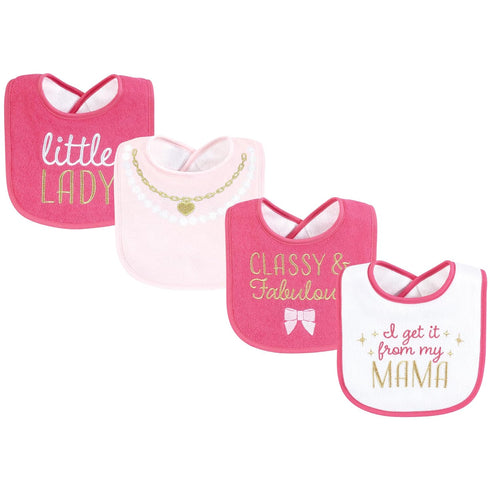 Hudson Baby Infant Girl Cotton Terry Drooler Bibs with Fiber Filling, My