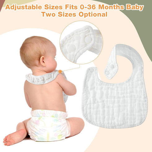 30 Pack 6 Reginary White Muslin Bibs Bulk for Boy Girl Muslin Baby Bibs Adjustable Layers Cotton Bandana Soft Absorbent
