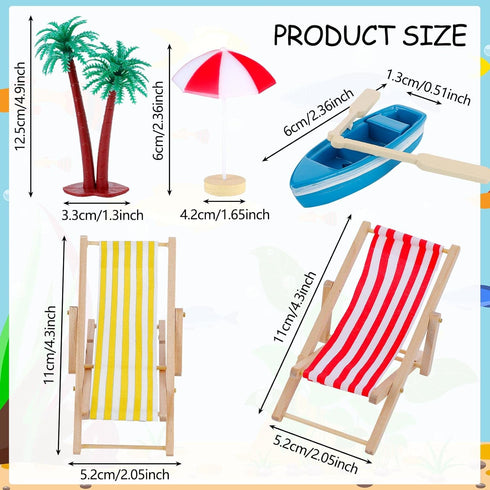 25 Pcs Beach Miniature Dollhouse Decoration, Umbrella Palm Chair Toys for DIY Garden Pool
