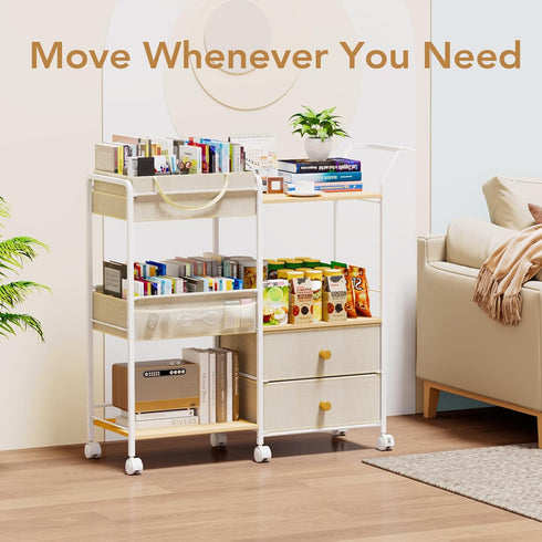 3 BBLIKE Diaper Caddy Organizer with Hanging Rack - Tier Rolling Baby Storage Cart with Drawers and Side Pockets