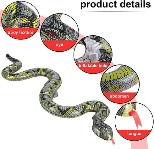 FUTUREPLUSX Inflatable Fake Snake, 3PCS Blow Up Pool Snake Floats for Reptile Jungle Party Decorations