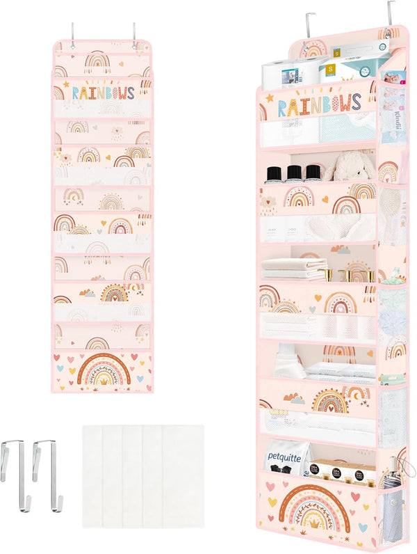 Clastyle Boho Rainbow Baby Clothes Diaper Over the Door Organizer Kid Pink